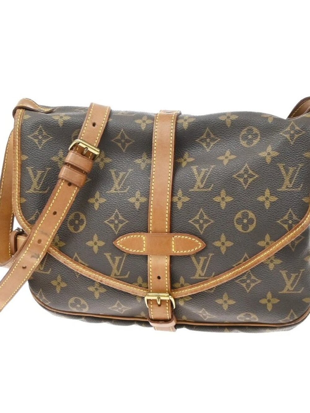 LOUIS VUITTON Logo Saumur 30 Shoulder Bag Monogram Leather Brown M42256 73KD437